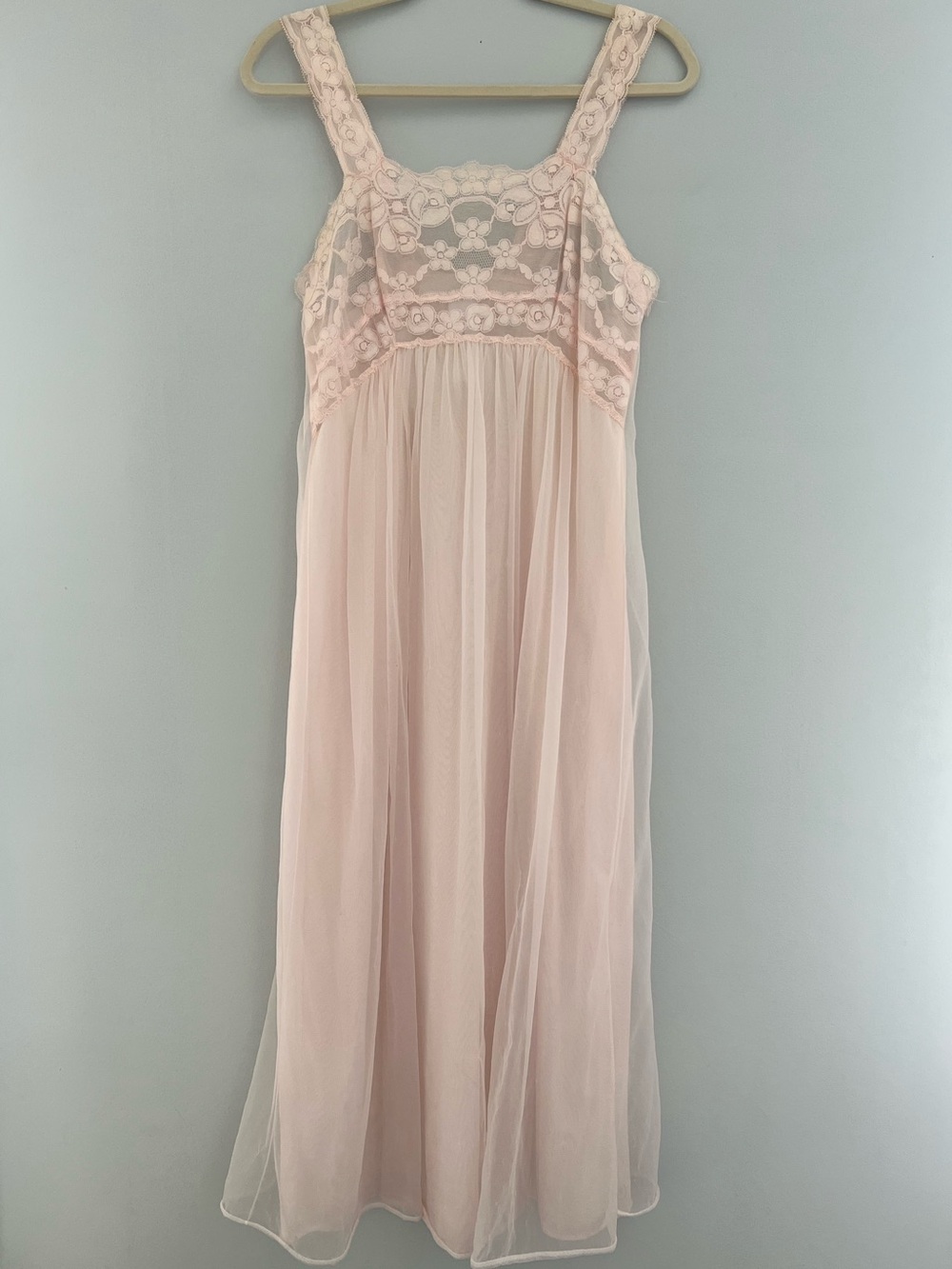 Pink Lace & Chiffon Vintage Slip, Size S/M